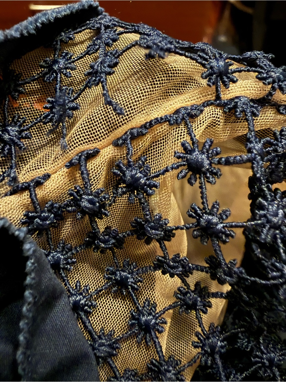 Self-Portrait Navy Lace & Mesh Ruffle Top - Picture 7 of 7